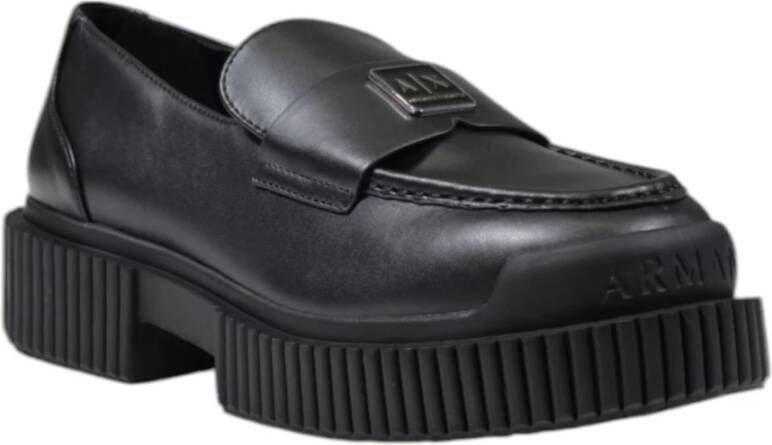 Armani Exchange Zwarte leren mocassin lente zomer collectie Black Dames