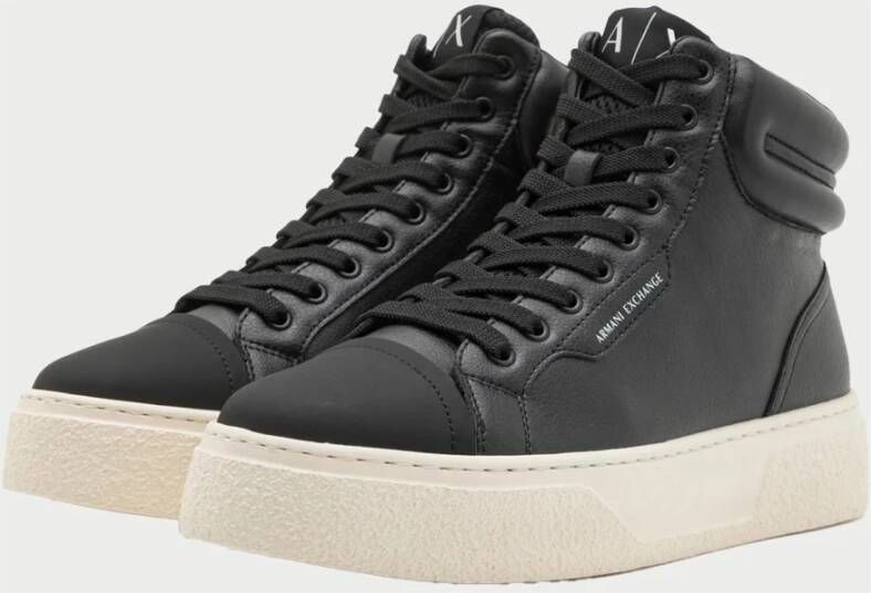 Armani Exchange Zwarte leren sneakerlaars met logo Black Heren