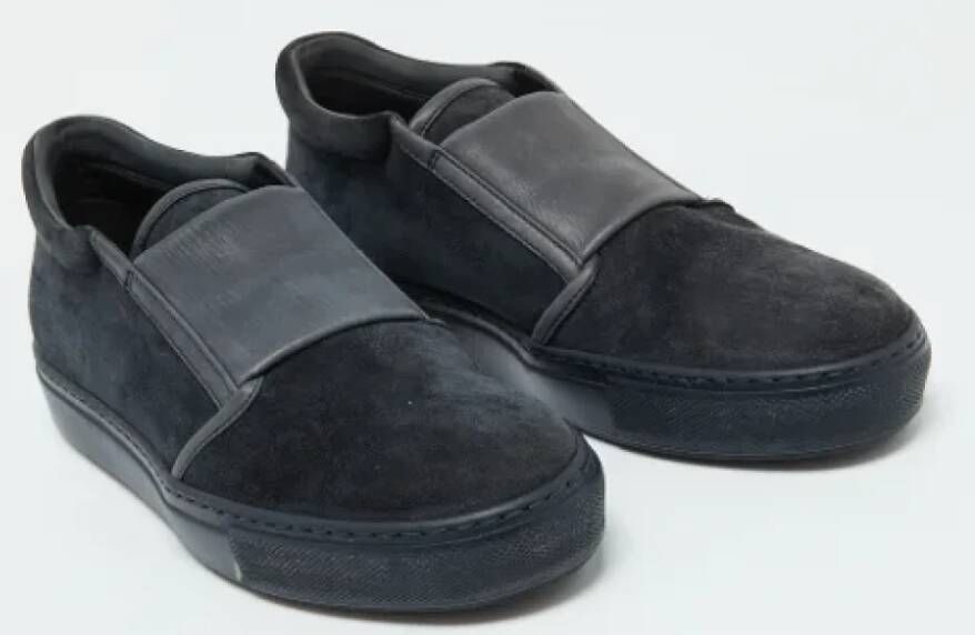 Armani Pre-owned Leather sneakers Blue Heren