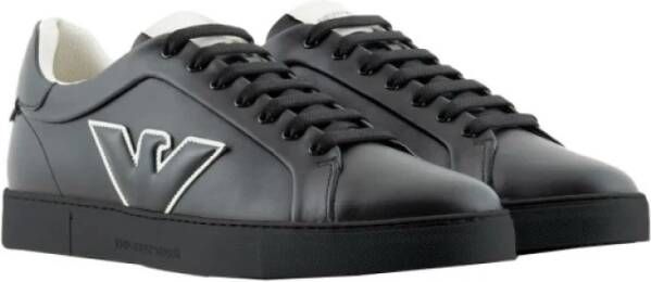 Armani Sneakers met Adelaarpatch van Leer Black Heren