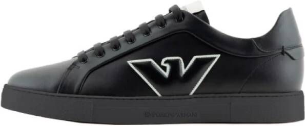 Armani Sneakers met Adelaarpatch van Leer Black Heren