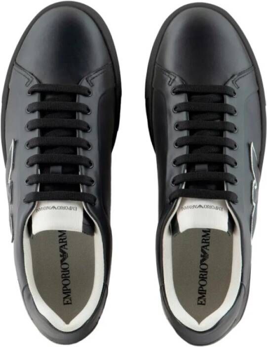 Armani Sneakers met Adelaarpatch van Leer Black Heren