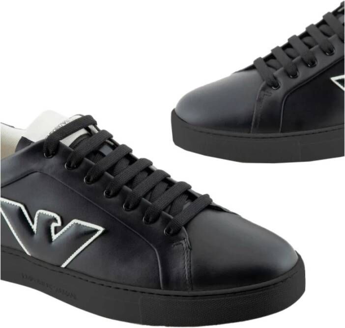 Armani Sneakers met Adelaarpatch van Leer Black Heren