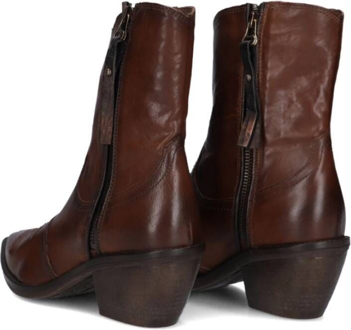 a.s.98 Bruine leren enkellaarsjes Brown Dames