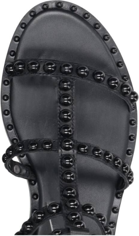 Ash Zwarte Studded Leren Platte Sandalen Zwart Dames