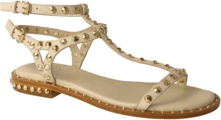 Ash Gouden Studs Ivoor Leren Sandalen Beige Dames