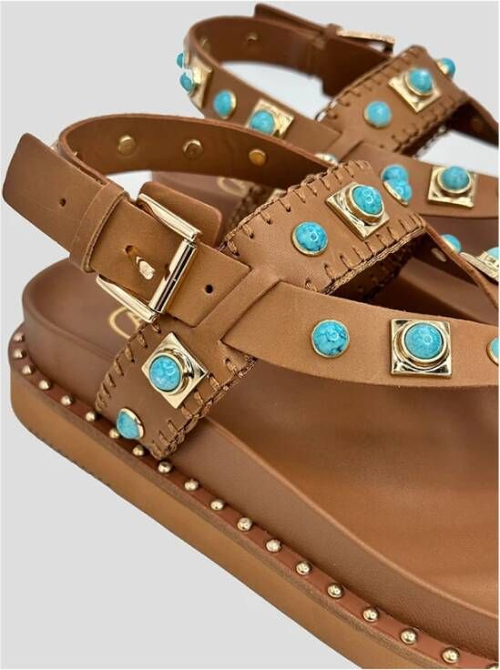 Ash Marron Leren Sandalen met Turkoois en Gouden Accenten Brown Dames