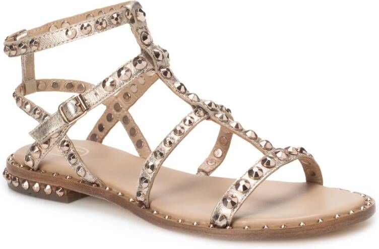 Ash Platte Sandalen met Gouden Studs Beige Dames