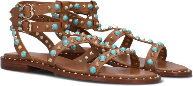 Ash Studded Leather Sandals Brown Dames
