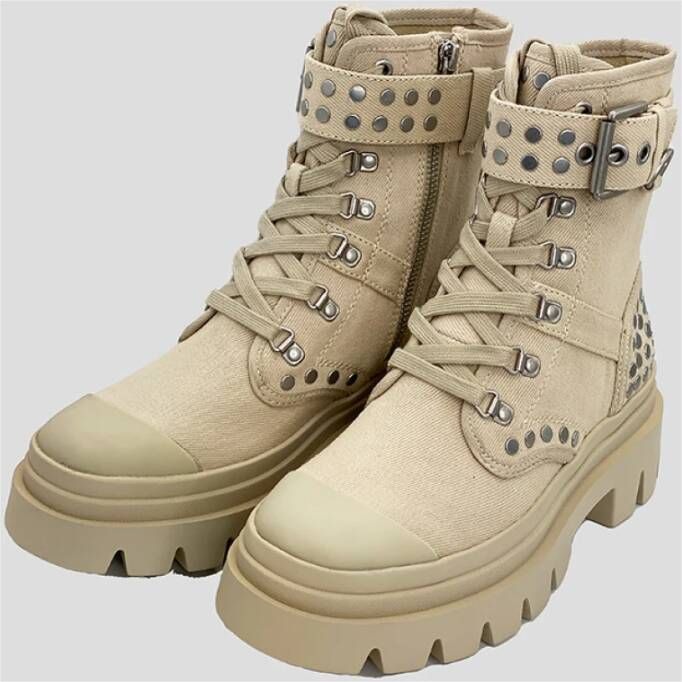 Ash Beige Veterschoenen met Chroom Studs Beige Dames