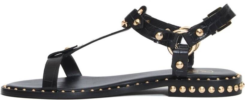 ASH Zwarte Krokodillenprint Platte Sandalen