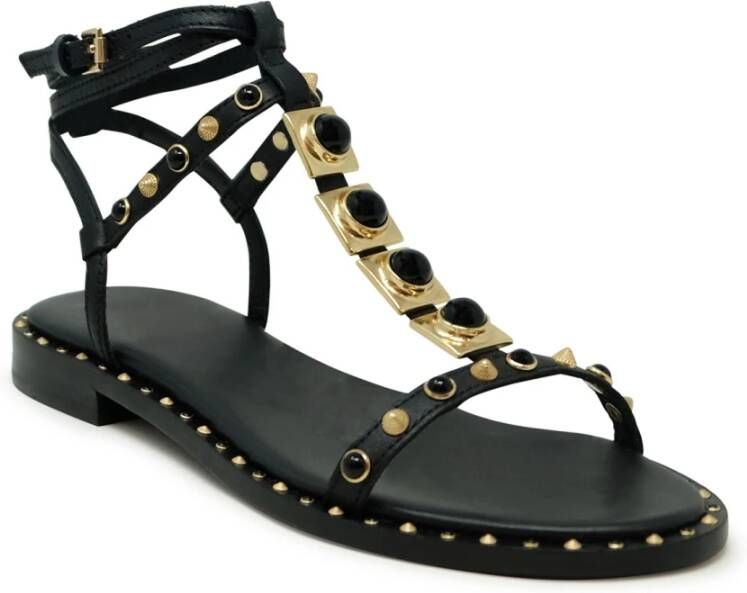 Ash Zwarte Leren Ballerina Sandalen Ss24 Black Dames