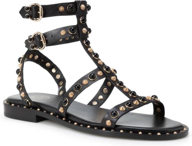 Ash Zwarte Leren Enkelband Sandalen Black Dames