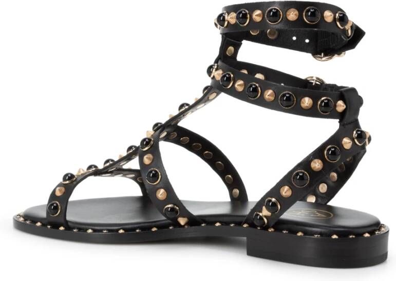 Ash Zwarte Leren Enkelband Sandalen Black Dames