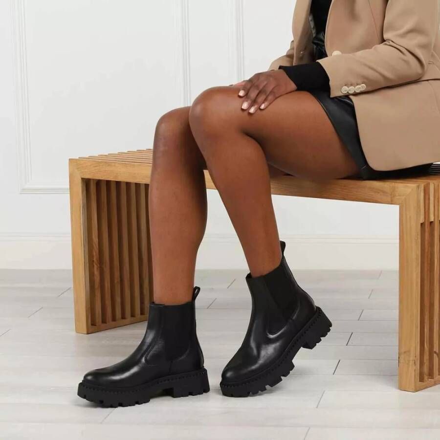 Ash Zwarte Leren Enkellaarzen Black Dames