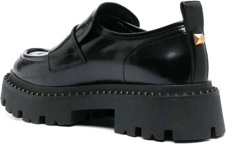 Ash Zwarte Leren Stud Combo Loafer Black Dames