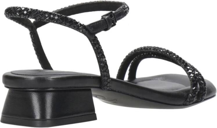 Ash Zwarte leren tubulaire sandalen met vierkante neus Black Dames