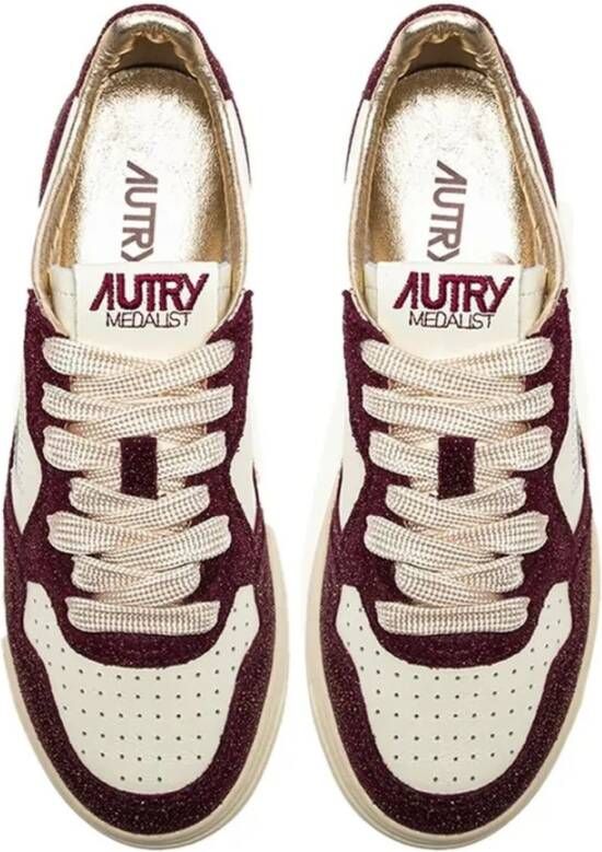Autry Bruine Glitter Lage Sneakers Wit Leer