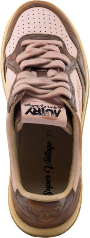 Autry Bruin Roze Leren Sneakers met Distressed Look Multicolor Dames