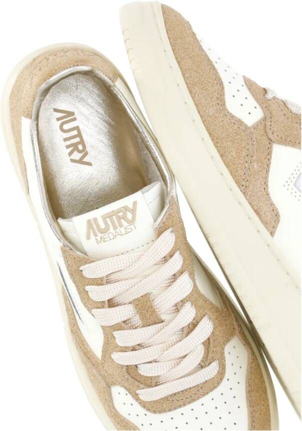 Autry Ivoor Leren Sneakers met Lurex Inzetstukken