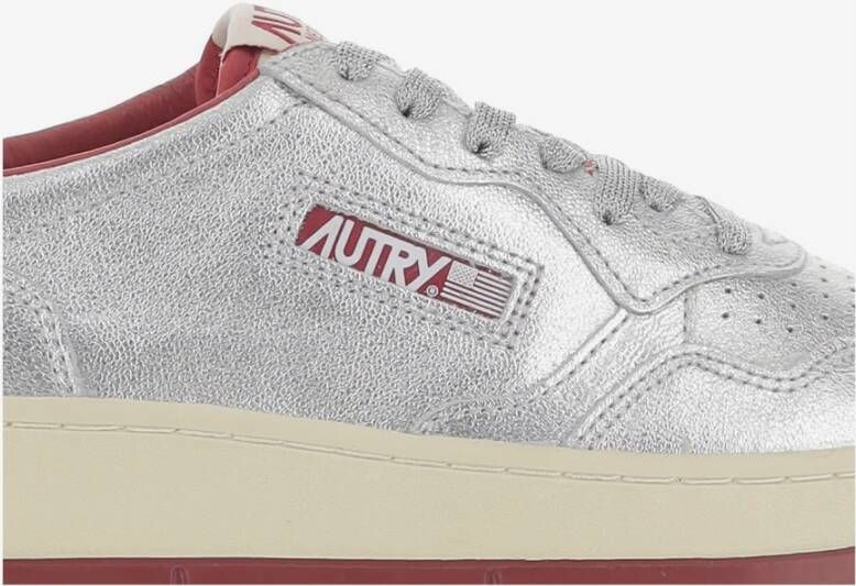 Autry Lage Leren Sneakers Unisex Zilver Rood