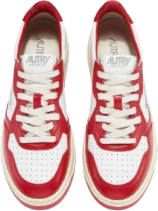 Autry Leren Bicolor Sneakers Rood Wit Multicolor Dames