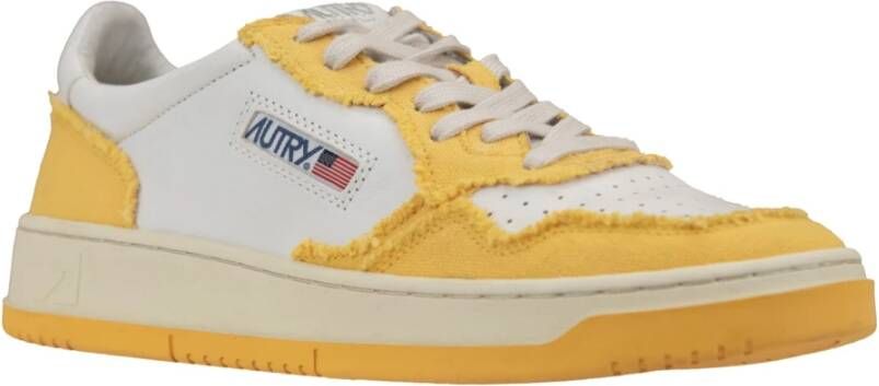 Autry Leren Stoffen Sneakers Ronde Neus Geperforeerd Yellow Heren