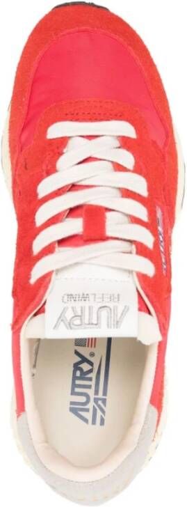 Autry Rode en witte jersey sneakers met suède patches Red Dames