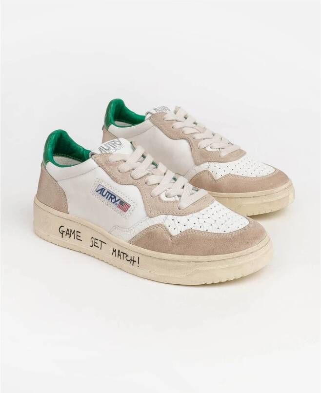 Autry Witte Leren Sneakers met Groene Details Wit Dames