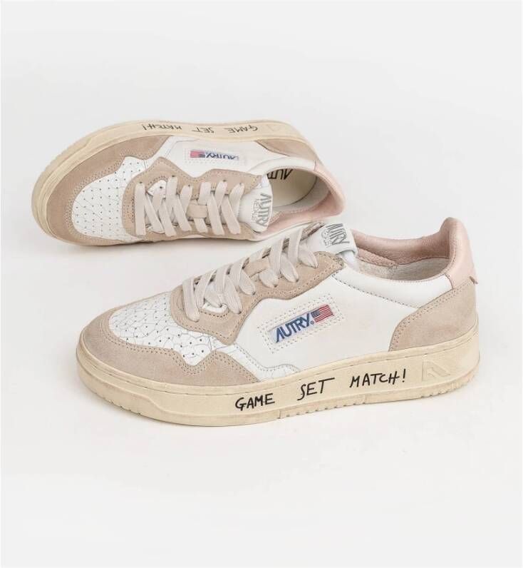 Autry Witte Leren Sneakers met Lichtroze Details Wit Dames