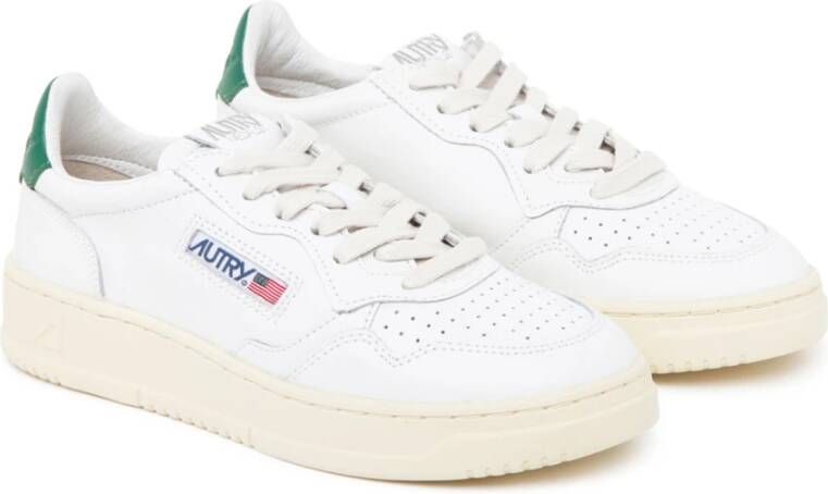 Autry Witte en groene leren Medalist lage sneakers Wit Dames