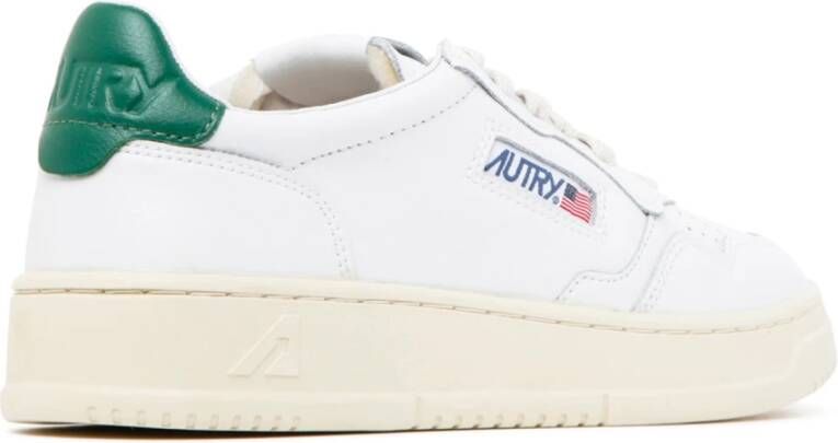 Autry Witte en groene leren Medalist lage sneakers Wit Dames