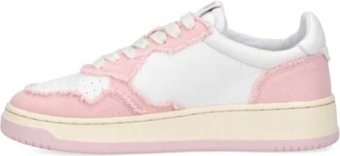 Autry "Witte Leren Sneakers met Roze Stoffen Inzetstukken" Wit Dames