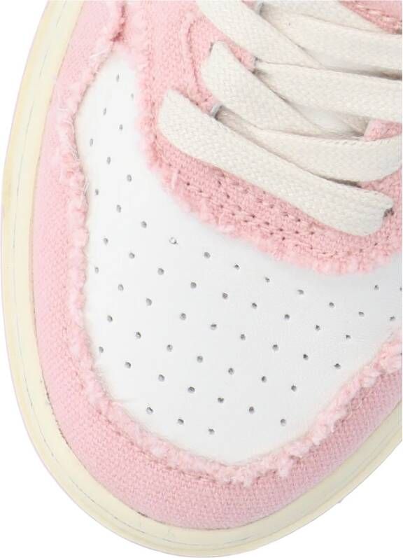 Autry "Witte Leren Sneakers met Roze Stoffen Inzetstukken" Wit Dames