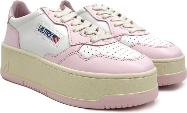 Autry Tweekleurige Leren Sneakers Pink Dames