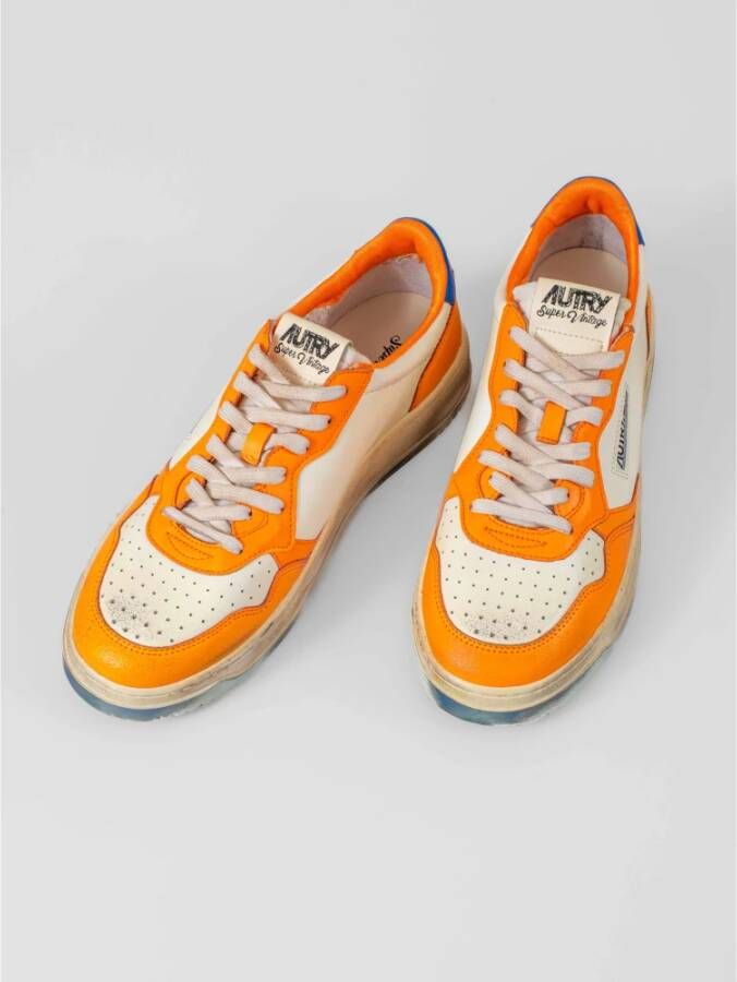 Autry Vintage Leren Sneakers in Wit en Oranje Orange Heren