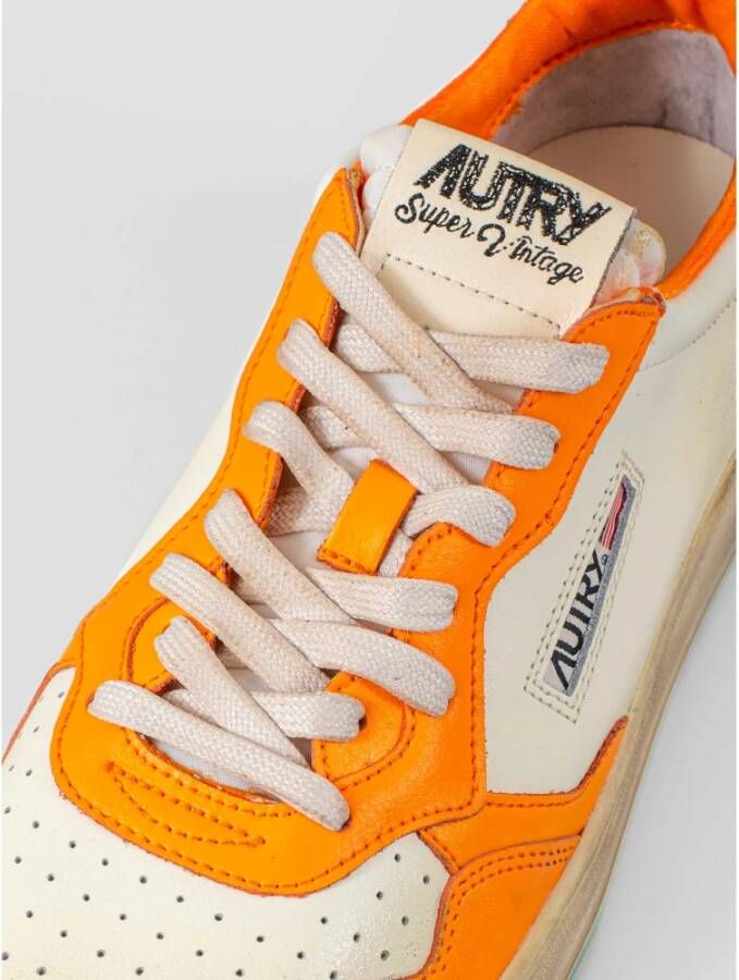 Autry Vintage Leren Sneakers in Wit en Oranje Orange Heren