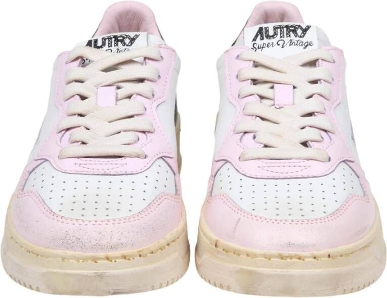Autry Vintage Leren Sneakers Wit Roze Groen Multicolor Dames