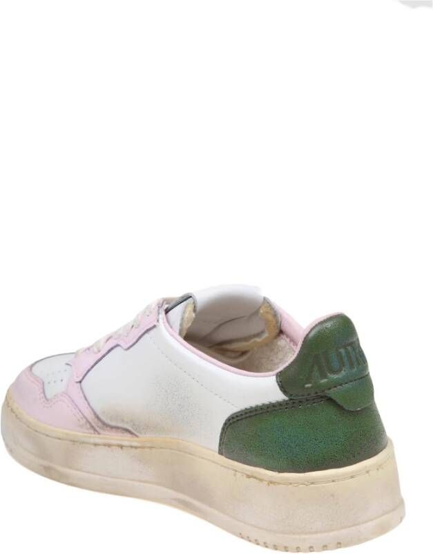 Autry Vintage Leren Sneakers Wit Roze Groen Multicolor Dames