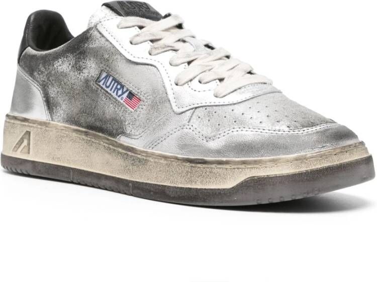 Autry Vintage Zilveren Leren Sneakers Gray Heren