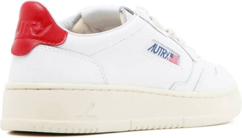 Autry Witte en rode leren lage sneakers White Dames