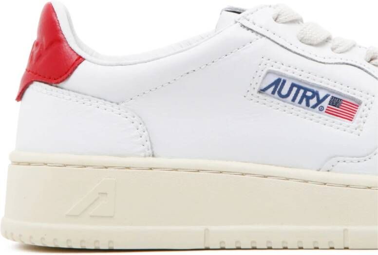 Autry Witte en rode leren lage sneakers White Dames