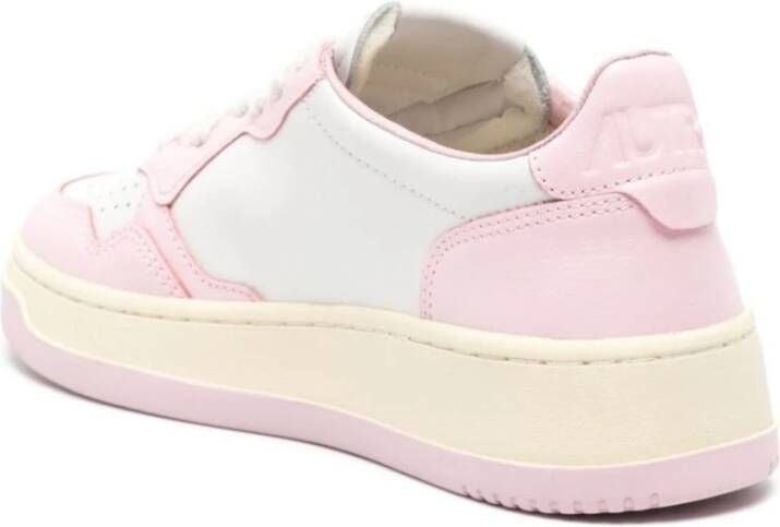 Autry Witte en Roze Lage Leren Sneakers Witte Roze Leren Sneakers voor Dames Multicolor White Dames
