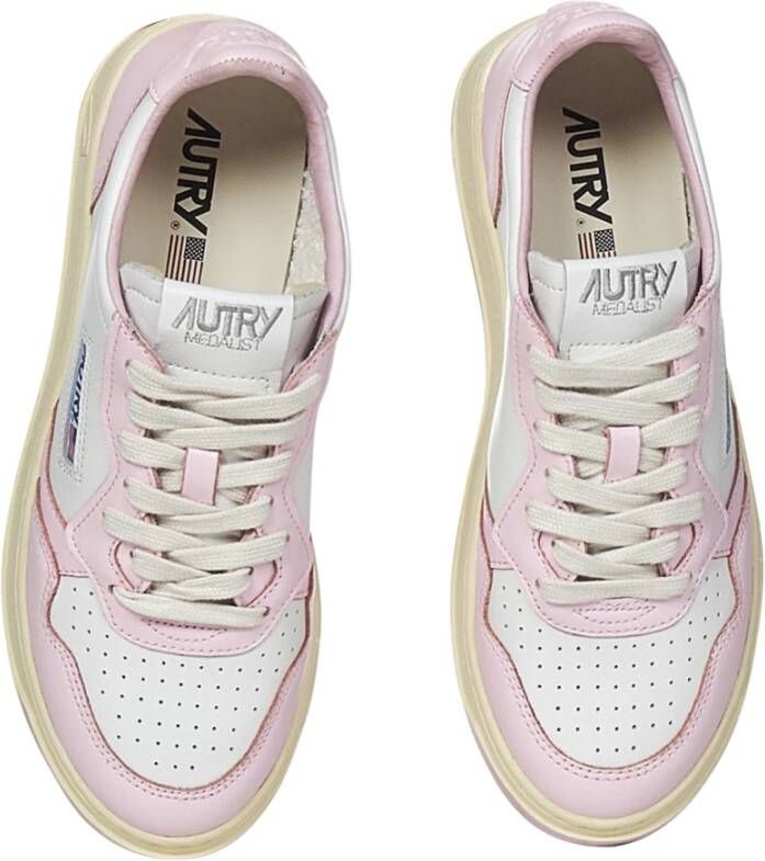 Autry Witte en Roze Lage Leren Sneakers Witte Roze Leren Sneakers voor Dames Multicolor White Dames