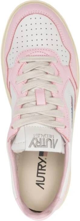 Autry Witte en Roze Lage Leren Sneakers Witte Roze Leren Sneakers voor Dames Multicolor White Dames