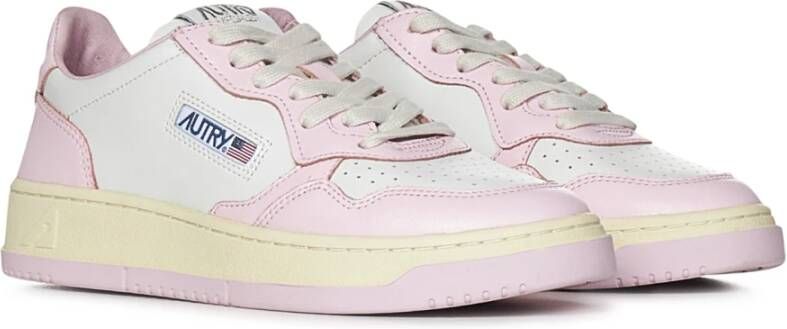 Autry Witte en Roze Lage Leren Sneakers Witte Roze Leren Sneakers voor Dames Multicolor White Dames