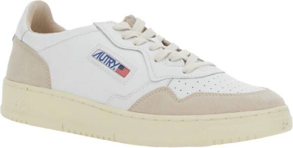 Autry Witte lage sneakers met beige suède details White Heren
