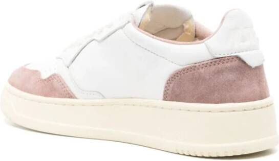 Autry Witte Leren Sneakers met Roze Suède Multicolor Dames