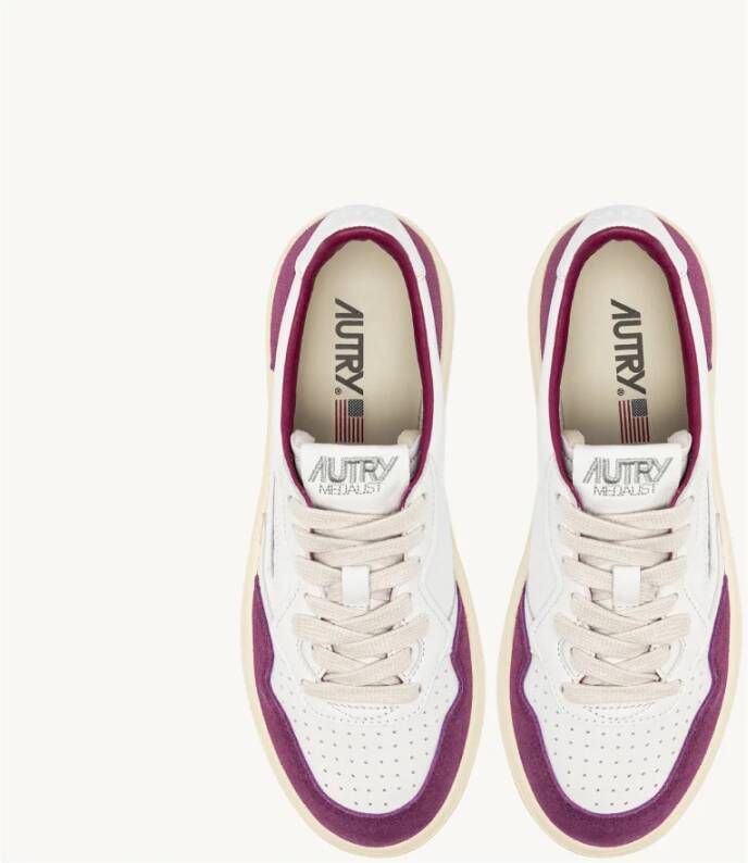 Autry Witte Paarse Leren Sneakers