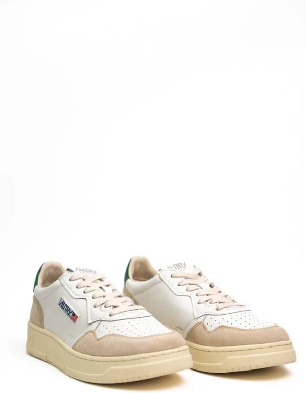 Autry Witte Groene Leren Sneakers met Suède Details White Heren
